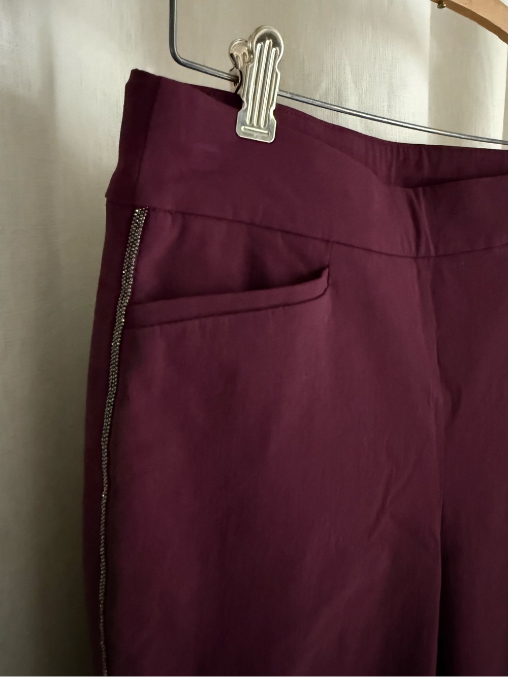 NWOT Chico's Burgundy Rhinestone Side Stripe Slim Ankle Pants 1.5R US 10